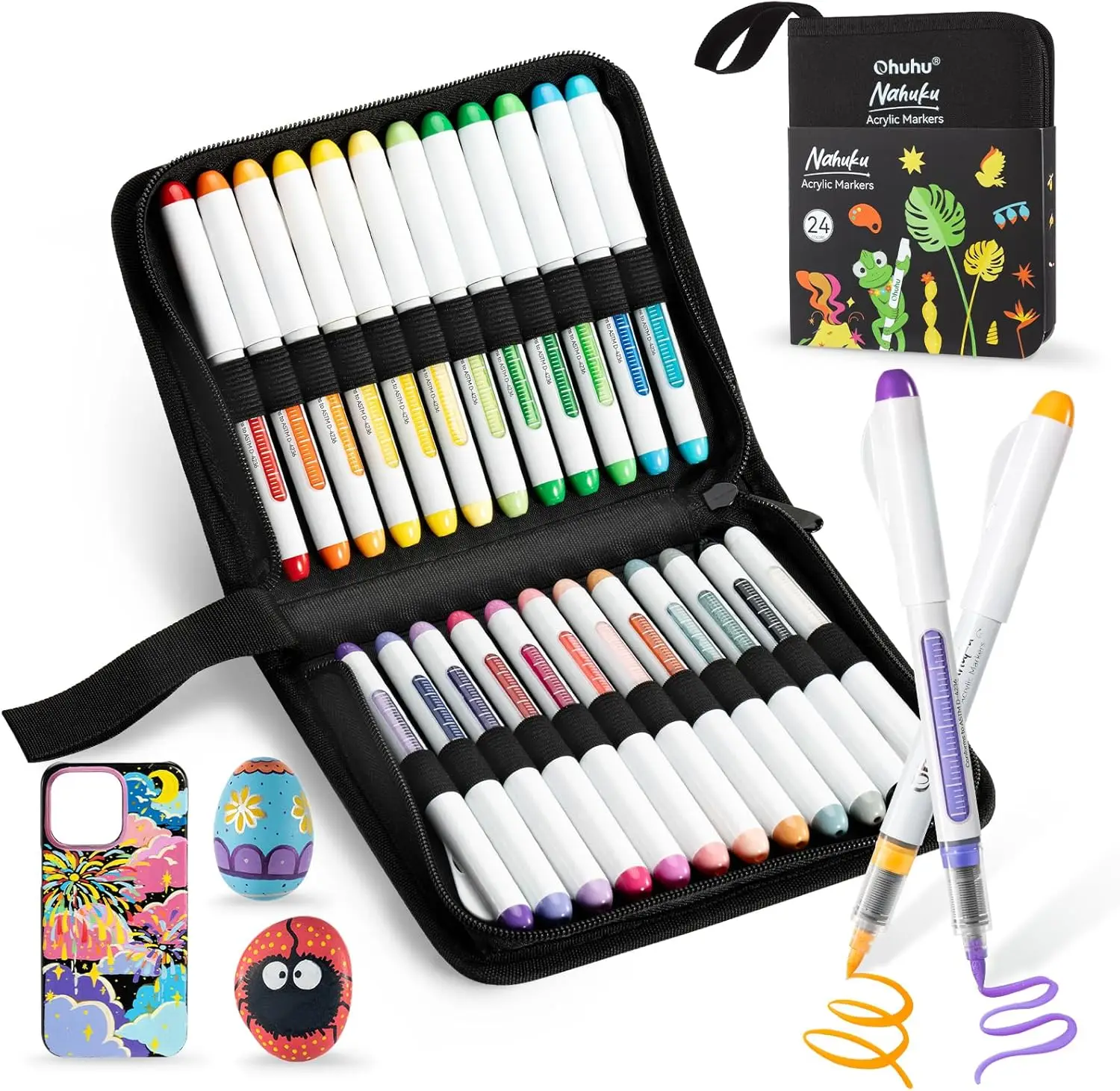 

Acrylic Paint Markers Brush Tip 24 Colors Automatic Ink Control for Rock Painting 3D Prints Easter Eggs Wood DIY Crafts