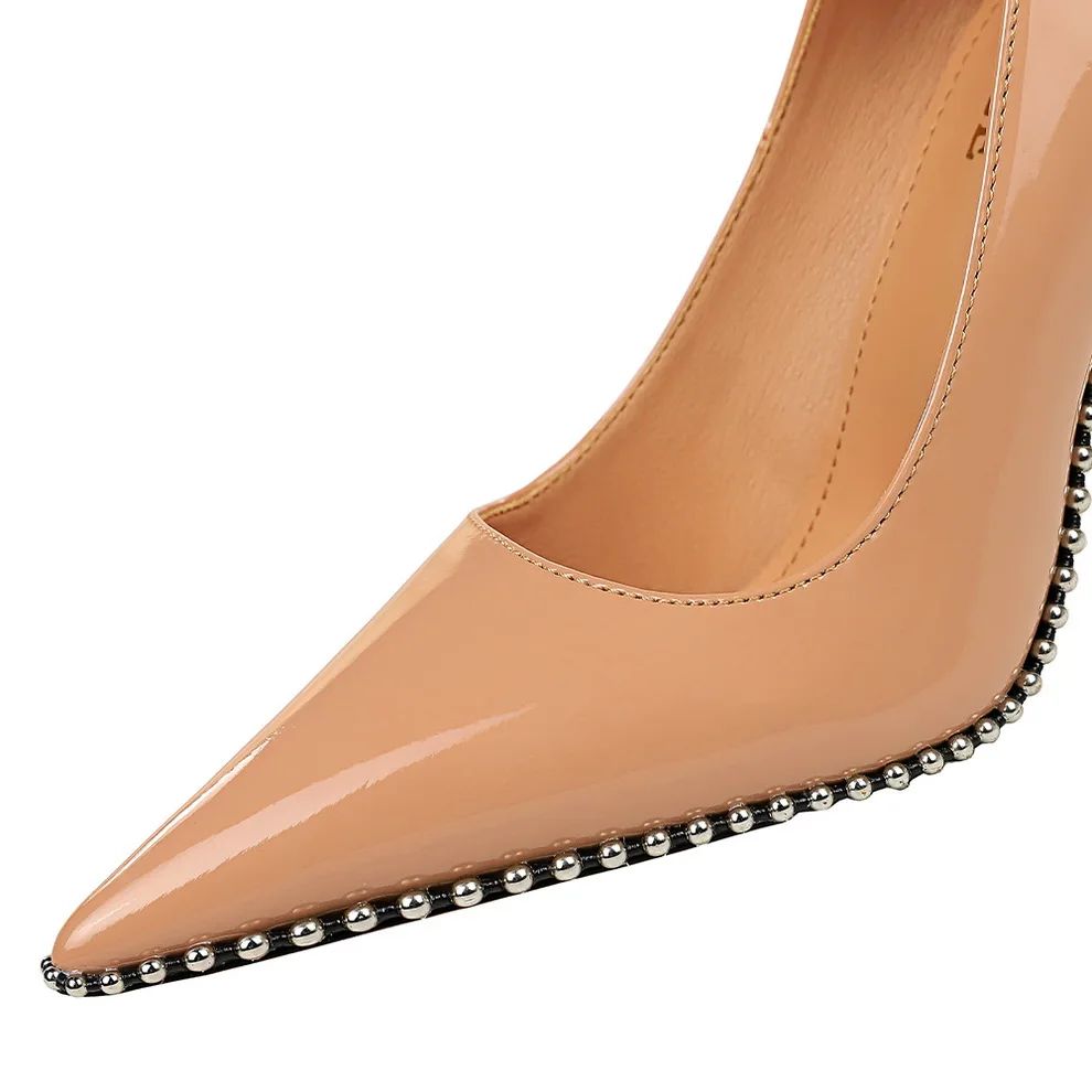 BIGTREE NEW Pumps Spring Autumn Patent Leather Pointed Toe Sexy String Beaded Shallow Women Office Shoes Ladies Thin High Heels