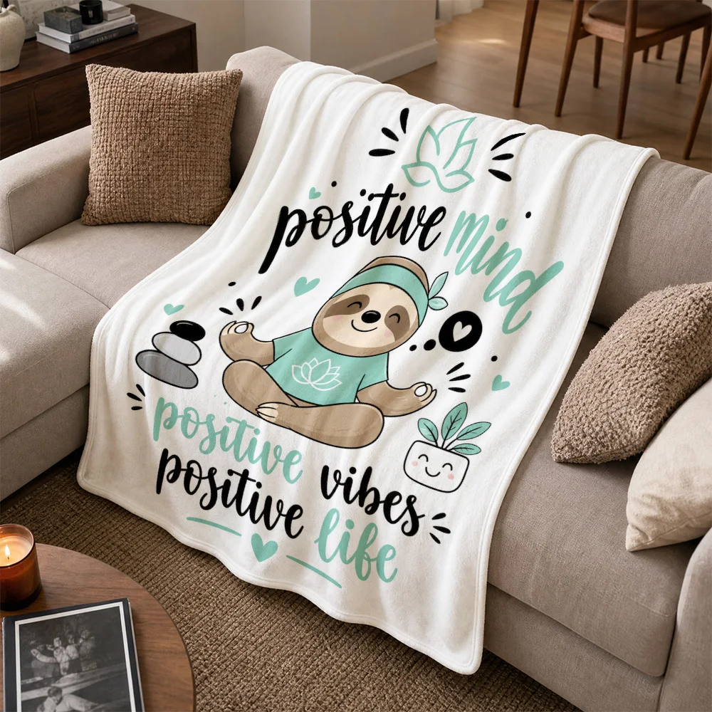 Boho Sloth Positive Vibes Throw Blanket Spiritual Meditation Decor Cozy Sofa Throw Couch Blanket Gift for Home Accent