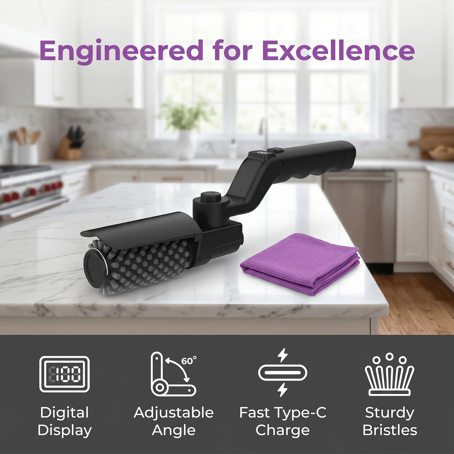 Electric BBQ Brush, Heavy-duty High-torque Electric Grill Cleaning Brush, 3 Adjustable Speed Modes, 44.09LB Max Torque Reinforced Steel Bristle BBQ Brush