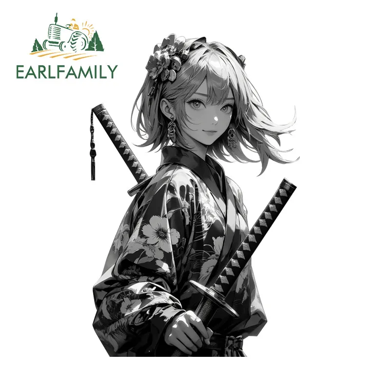 EARLFAMILY Samurai Girl Black Style Car Stickers Occlusion Scratch Motorcycle Windows Laptop Vinyl Decals Personality Car Goods