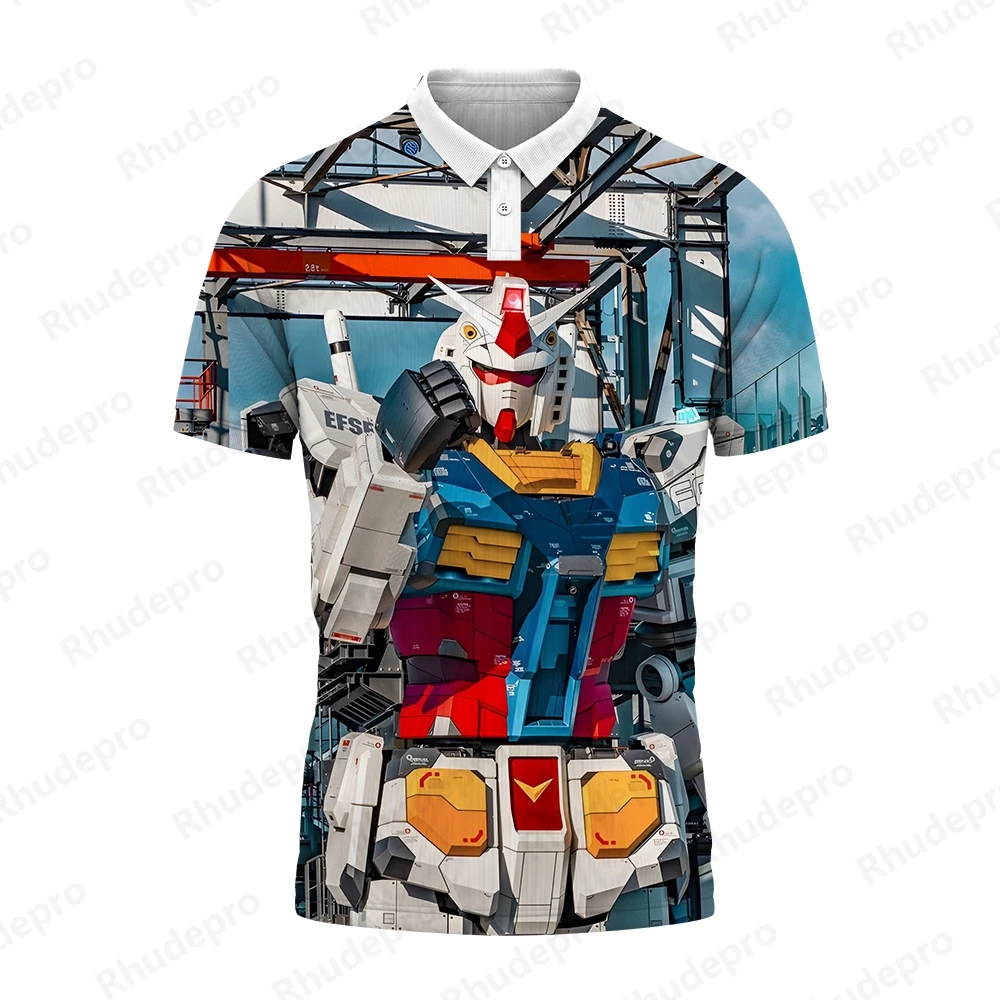 Camisa polo estilo Gundam masculina, tops de hip hop, streetwear Y2K, roupas estilo Harajuku, camisas anime, camisas de presente, novo, 2024