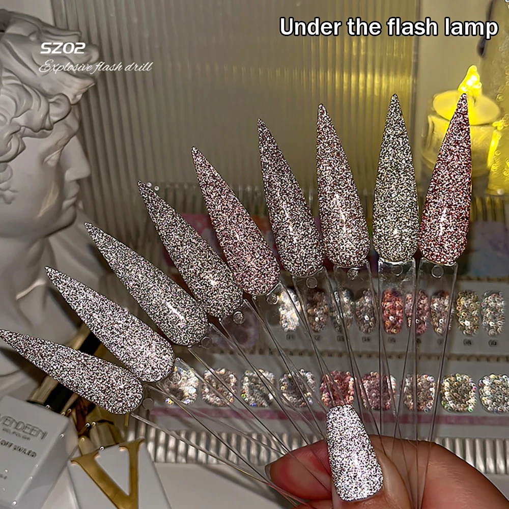 Vendeeni 9 Farben/Set Glitzer-Broken-Diamond-Gel-Nagellack TPO HEMA-FREI Glänzender Sternenhimmel UV-Soak-Off-Gel-Lack mit Display – Detail 10