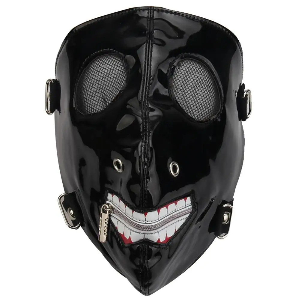 Punk Rock Skeleton Eye Mask PU Leather Full Face Mask for Halloween Party Festival Costume