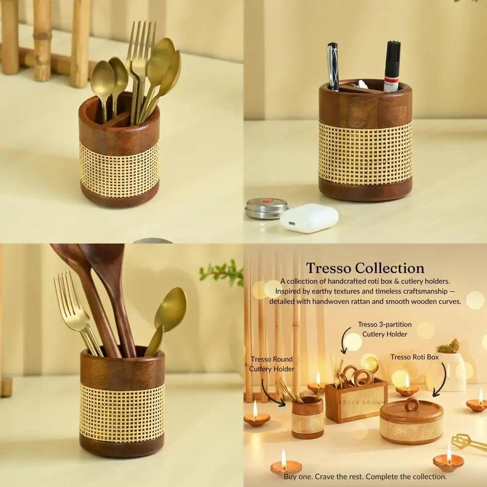 

Деревянный держатель для кухонных столовых приборов со съемной корзиной для хранения обеденного стола, 4x4x4,5 дюйма