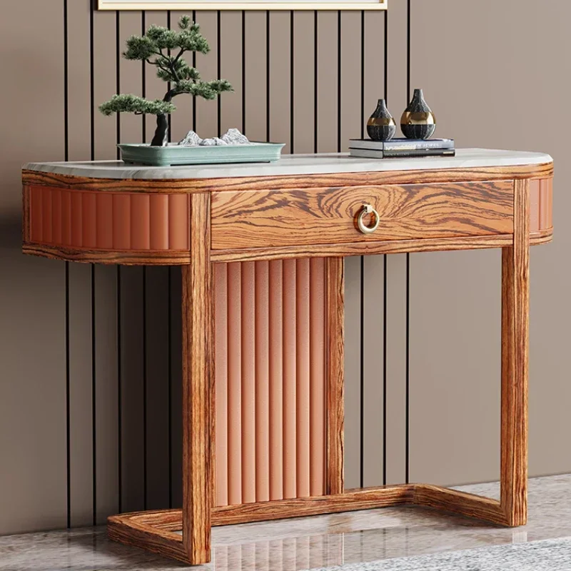 

Light Luxury New Chinese Marble Console Nordic Lobby Locker Solid Wood Narrow Table