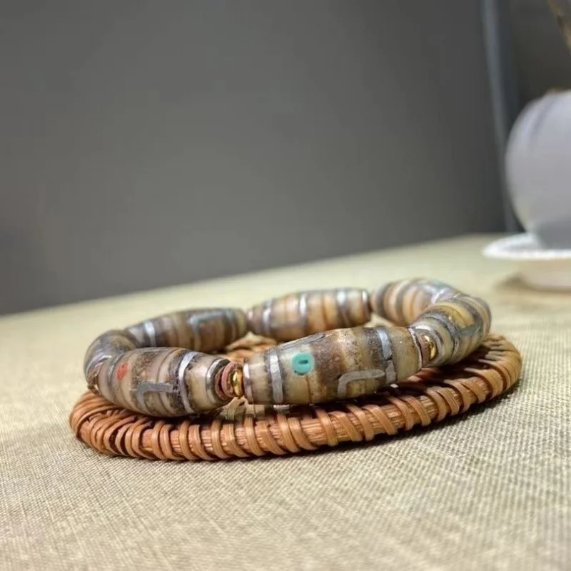Handmade Inlaid Cow Gaga Dzi Yak Bone Cultural Buddha Bead Bracelet Jewelry