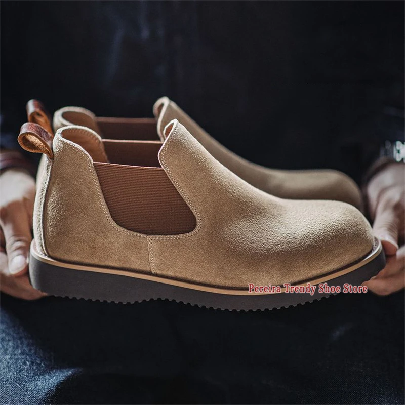 

Spring Autumn New Men's Chelsea Boots Fashion Versatile Cow Suede Round Toe Chelsea Shoes British Style Male Casual Shoes