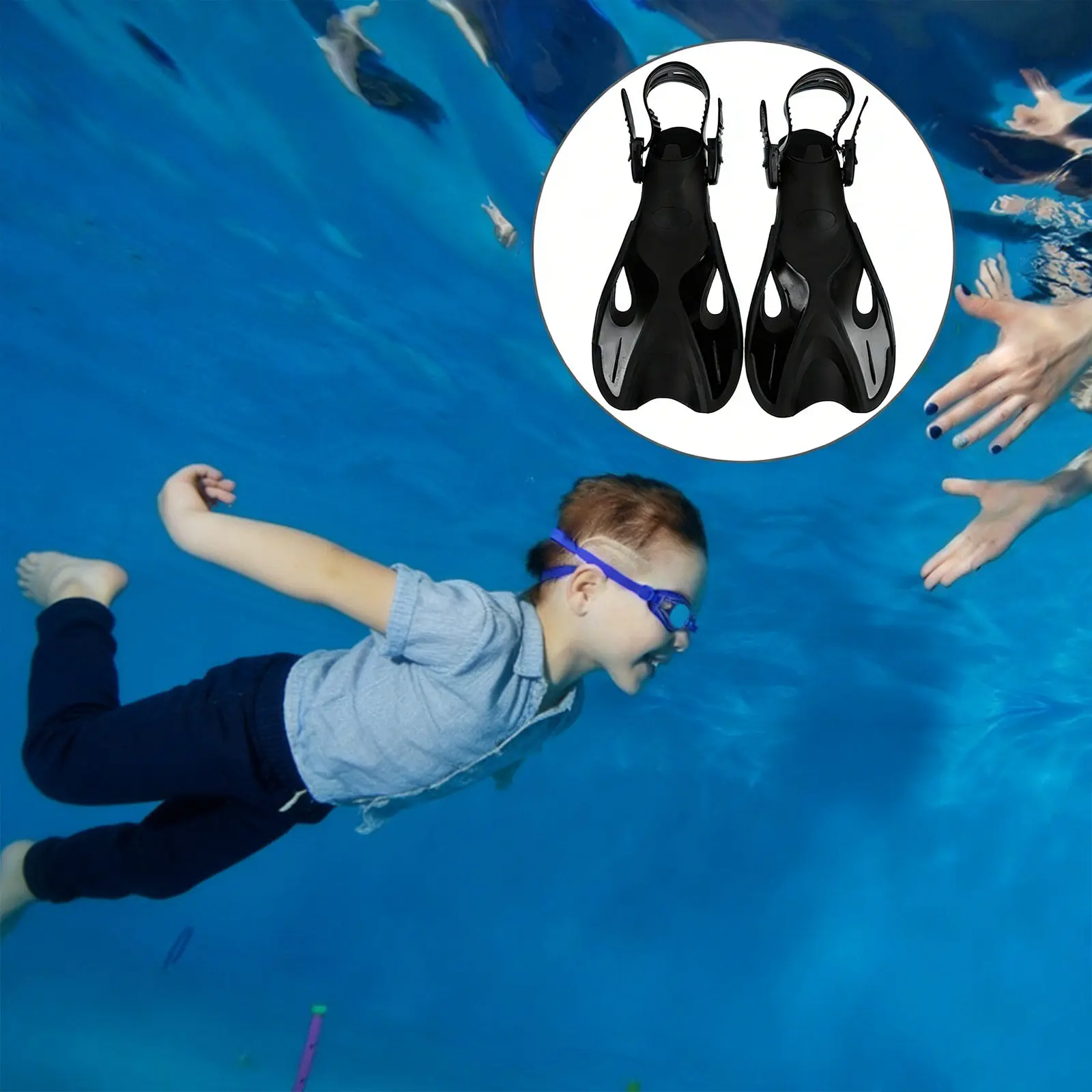 1pair-adjustable-open-heel-'s-short-snorkeling-flippers-swimming-training-diving-floating-flippers-portable