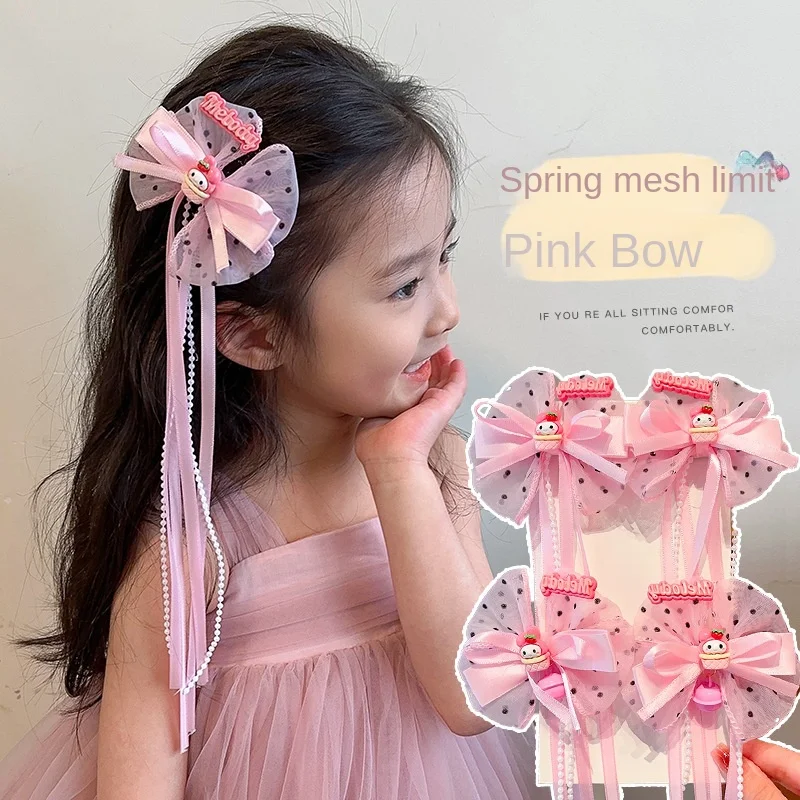 Children\'s Pink Bow Hair Clip Little Girls Hair Clip Headwear 2024 New Baby Girls Streamer Hair Accessories