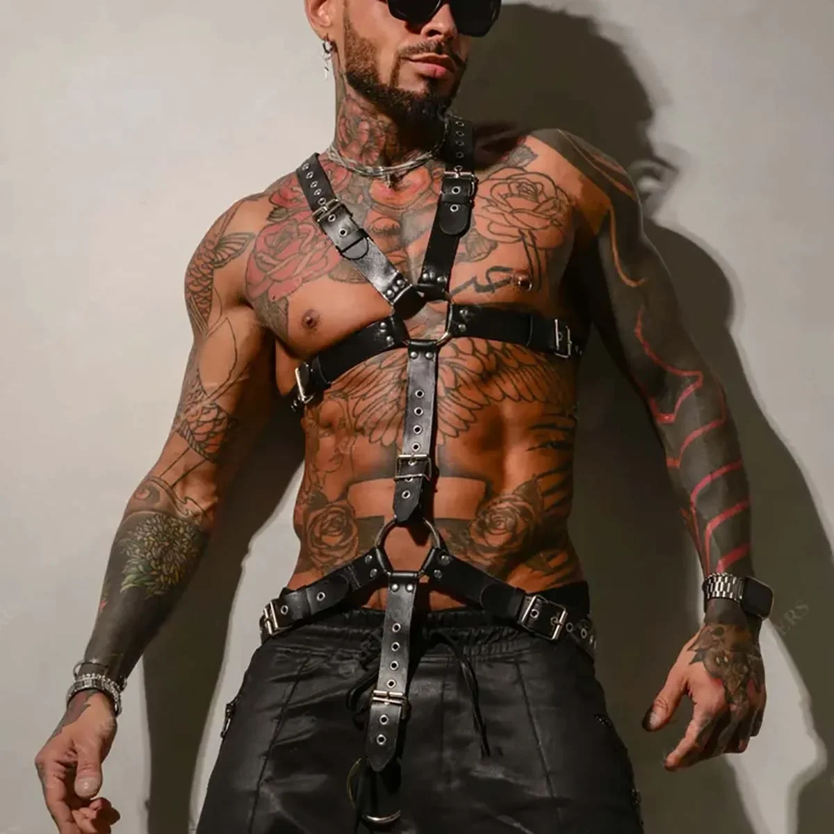 Men Sexy Leather Vest Bondage Lingerie Gay Harness Adjustable Body Chest Harness Full Body Bdsm Strap Belt  Exotic Accessorie