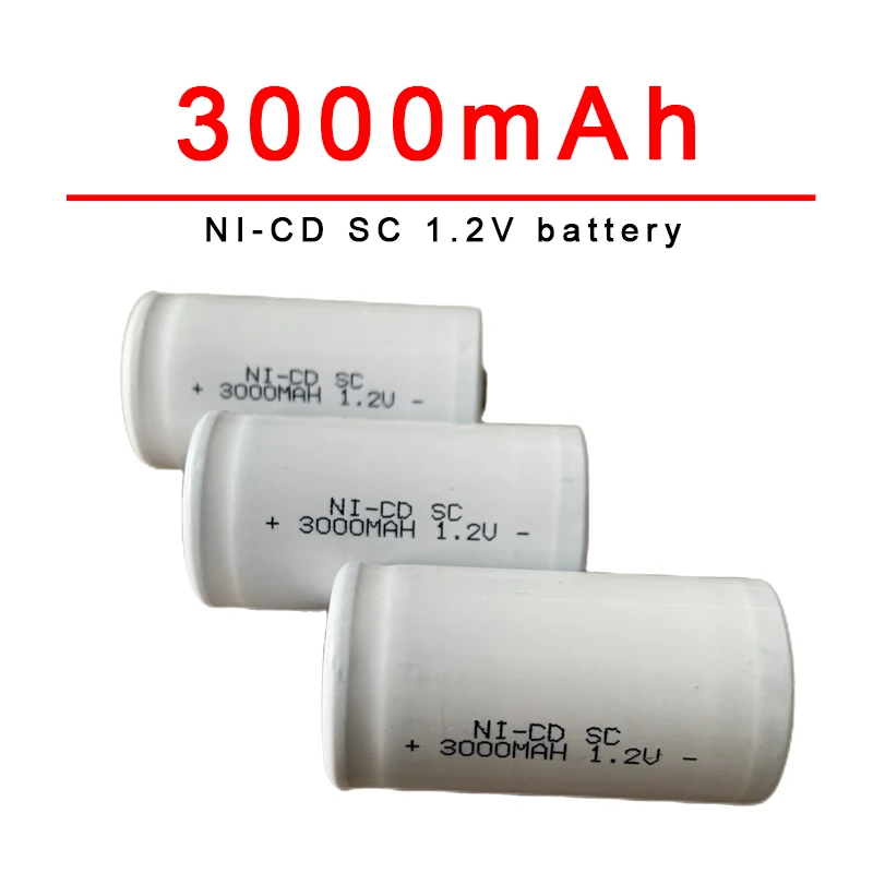 SC 1.2V 3000mAh Rechargeable Battery Sc Sub C Ni-cd Cell Batteries with Welding Tabs for Electric Drill Screwdriver