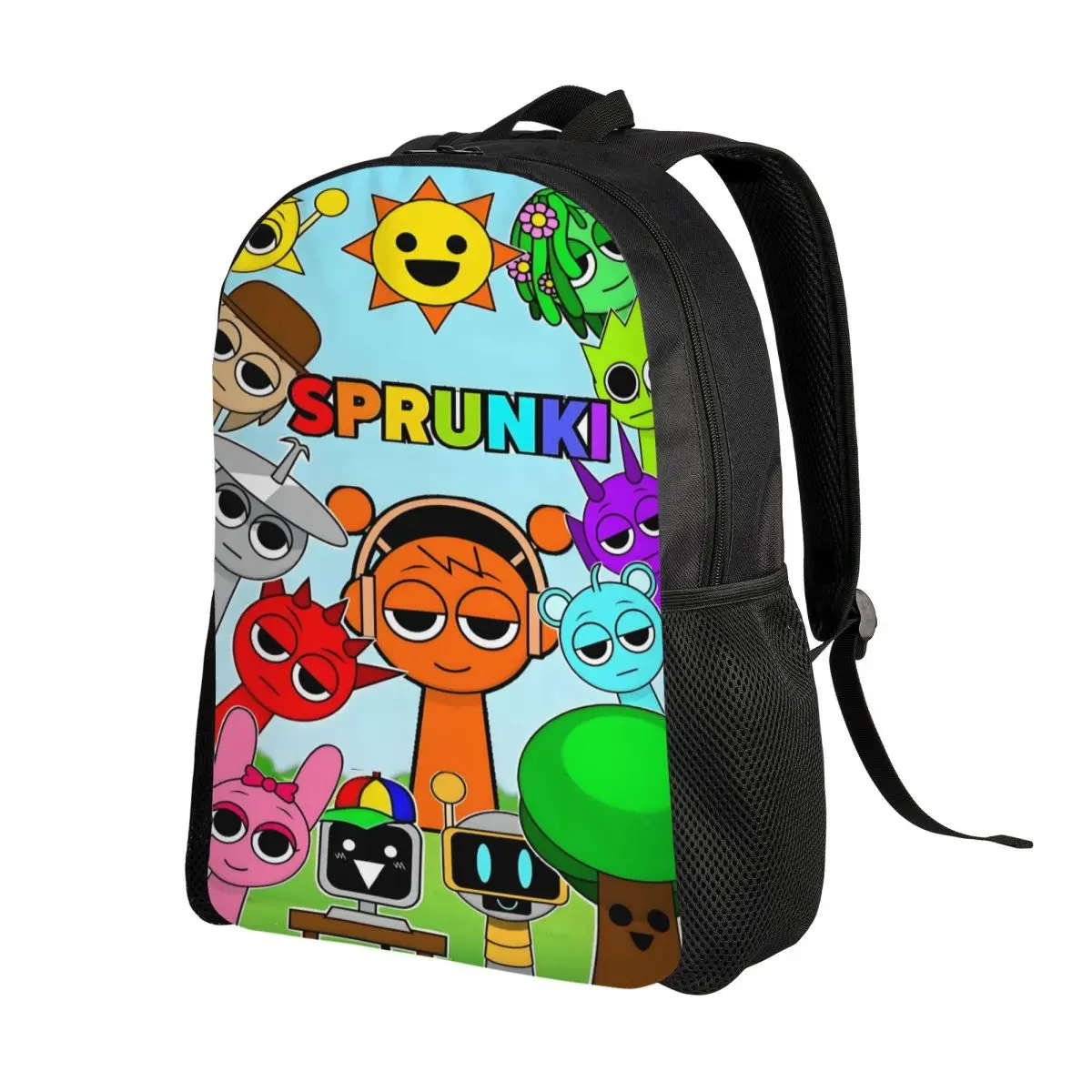 Mochila para ordenador portátil Sprunki personalizada, mochila básica para hombres y mujeres para estudiantes universitarios, bolsa de juegos de música