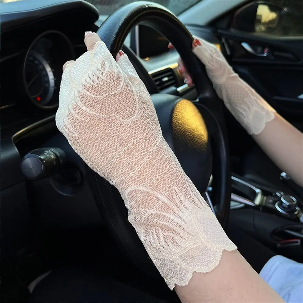 Summer Sun Protection Lace Gloves, Dirigindo, Correndo, Acessórios de vestuário, Party Sunscreen Sleeve, Tulle Mittens, Half Finger Gloves