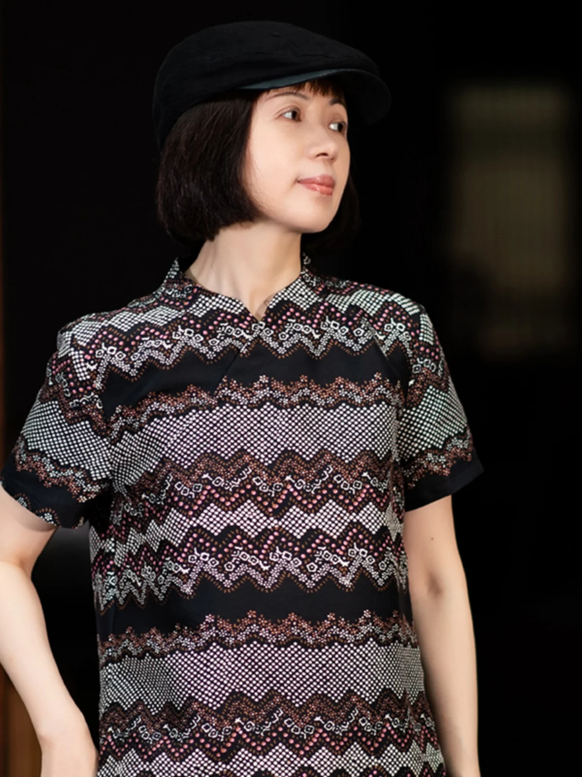 

Summer Silk ort Sve irt True Silk Stand Collar Asymmetrical Hemline Chinese Sle Women's Top Double Ele