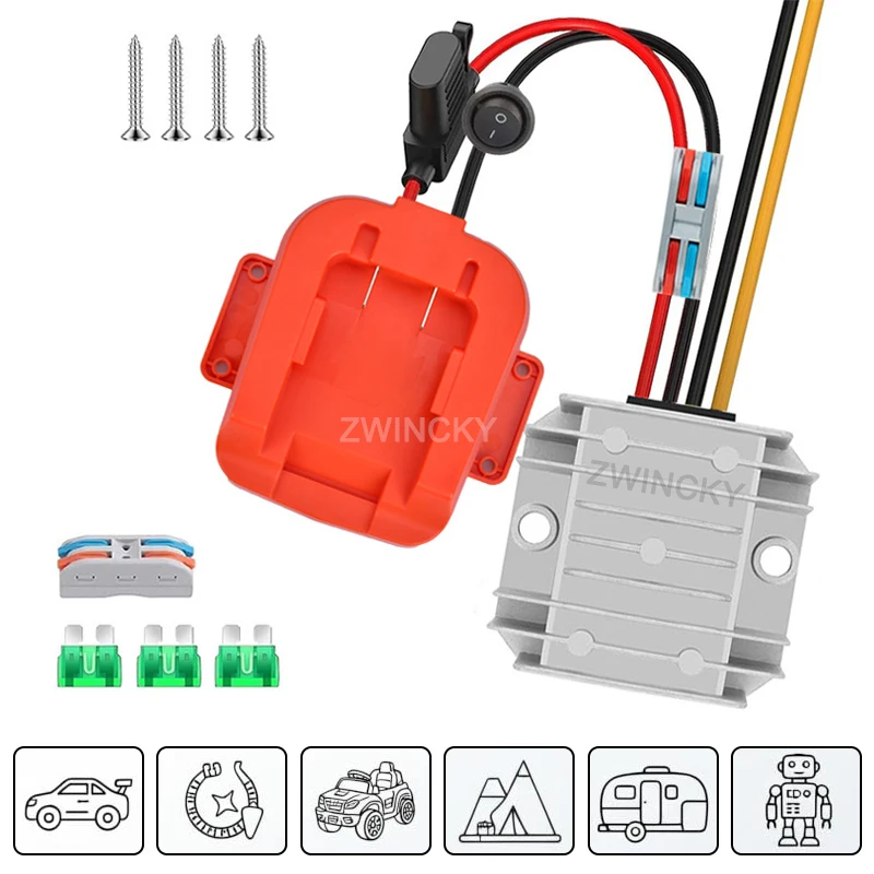 DIY Power Wheels Adapter With 30A Fuse Switch for Black Decke 20V Li-ion Battery 20V to 12V Step Down Converter for Rc Car Toys