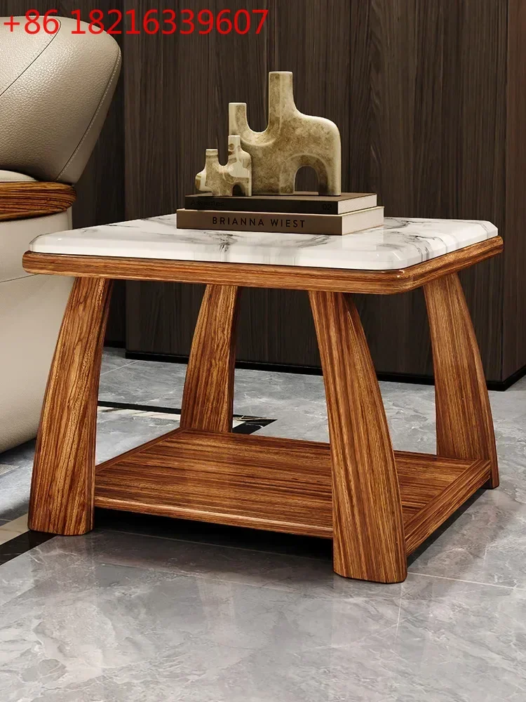 TAO New Chinese Style Marble Solid Wood Square round Square Table Living Room Sofa Side Table