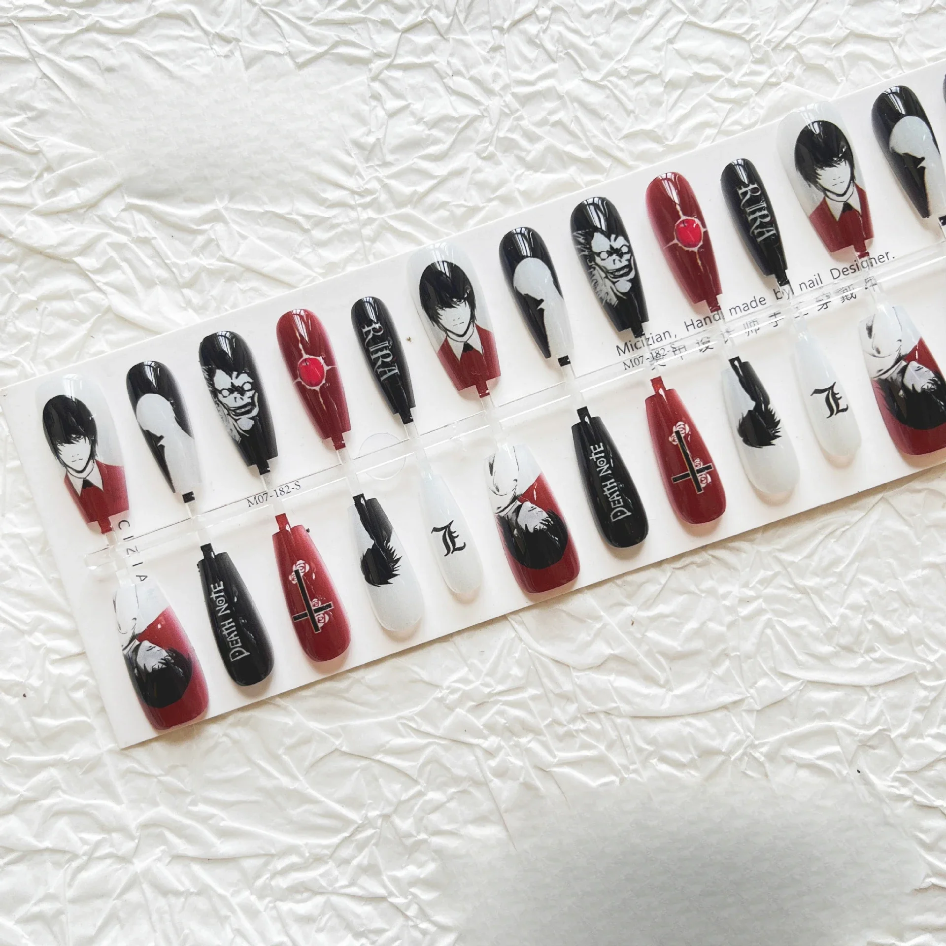 

Ryuk L·Lawliet Yagami Light Black White Red Dark Classic Fake Nails Anime Cartoon Rose Manga Style Nail Art Accessories DIY