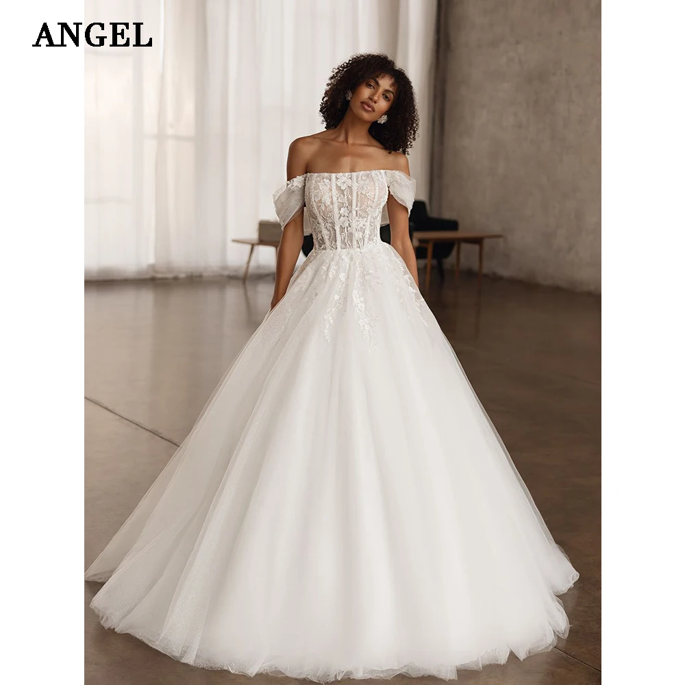 

ANGEL Romantic Boho Wedding Dresses 2026 Off-Shoulder Long Bride Dress Lace Applique A-line Bridal Gown Vestidos De Novia Custom