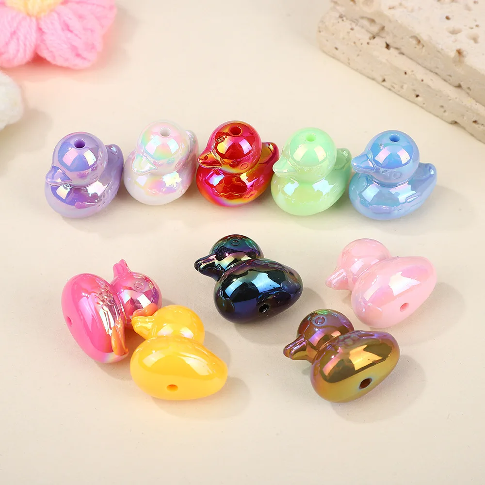 Colorful AB Acrylic Duck Beads, Cute 3D Little Duck Spacer Beads, Loose Beads for DIY Jewelry Making Bracelet Necklace Keychain.