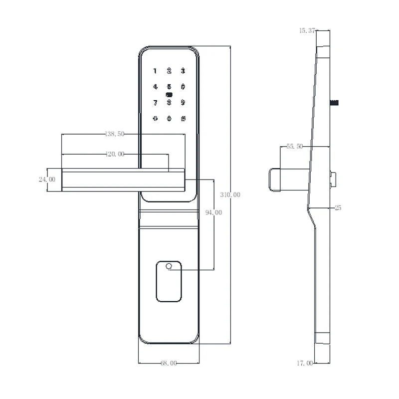 Aluminum Alloy Materal Smart Hotel RF Card Electric lock with Mifare Card Reader System