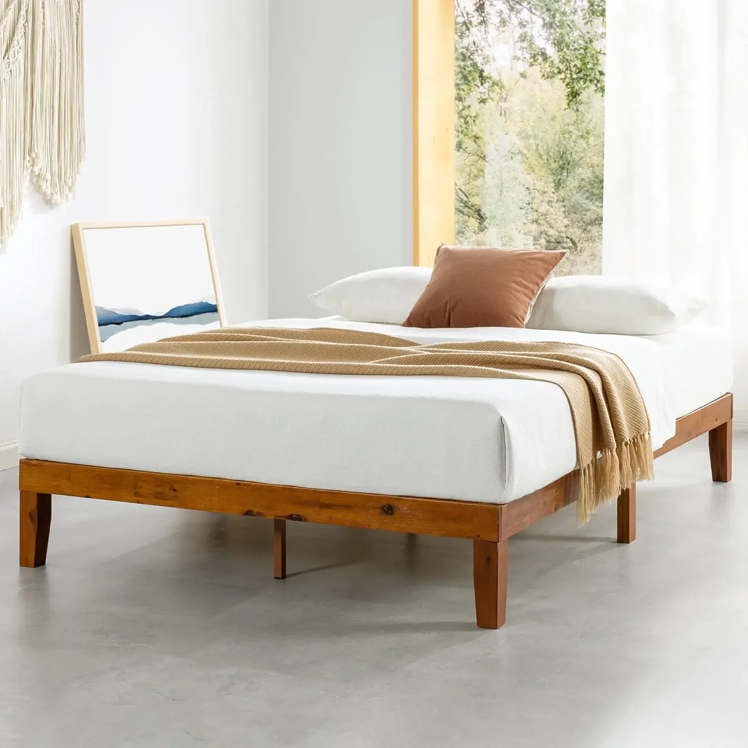 

Mellow Naturalista Classic - 79.5"L x 59.5"W x 12"H Inch Solid Wood Platform Bed with Wooden Slats, No Box Spring Needed, Easy A