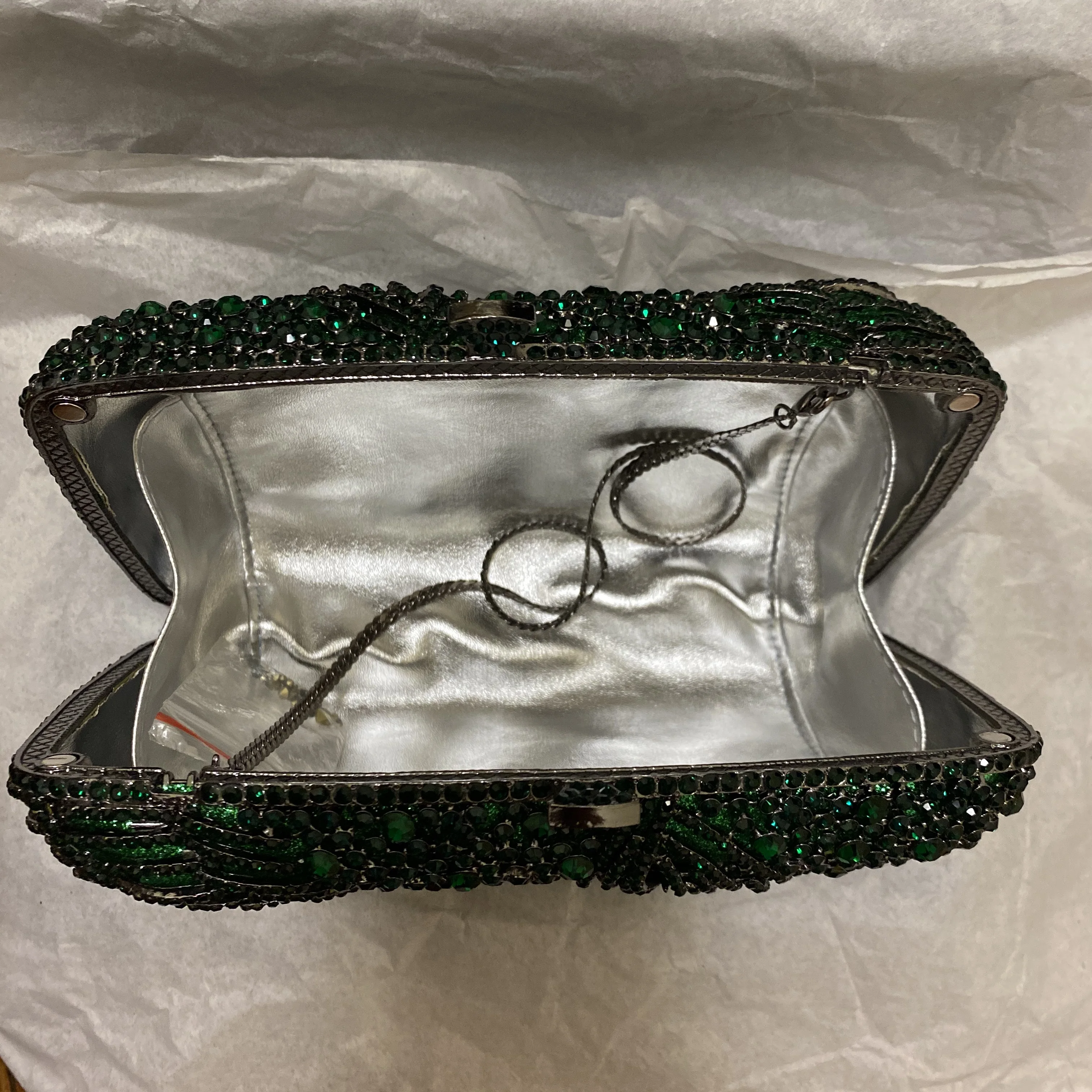 Designer Green/Silver Rhinestone Crystal Clutch Bag Evening Purse And Diamond Female Mini Phone Shoulder Messenger Handbags