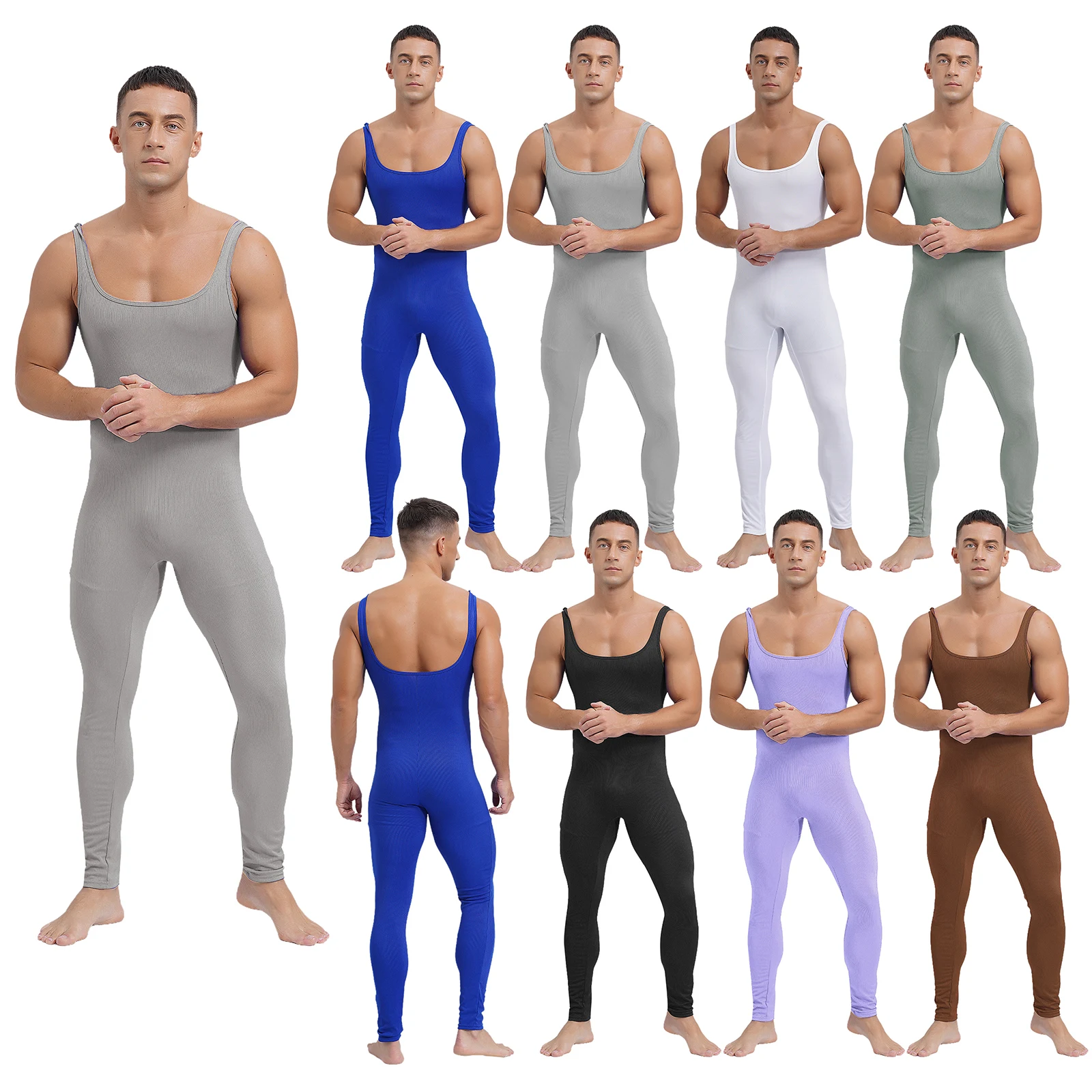 Men\'s Spandex Ballet Sleeveless Full Body Tight Jumpsuit Unitards Dance Costumes One Piece Skin-Tight Unitards Bodysuit Catsuit