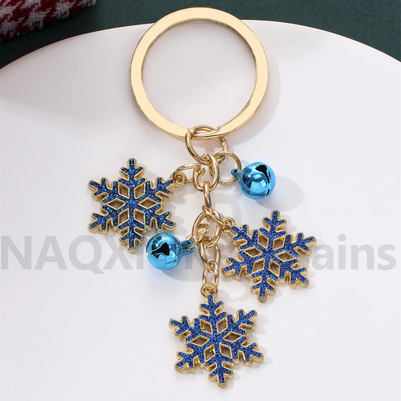 Christmas Colorful Snowflake Keychain Bell Snow Winter Key Ring Festival Gift For Women Men Handmade Diy  Jewelry Set