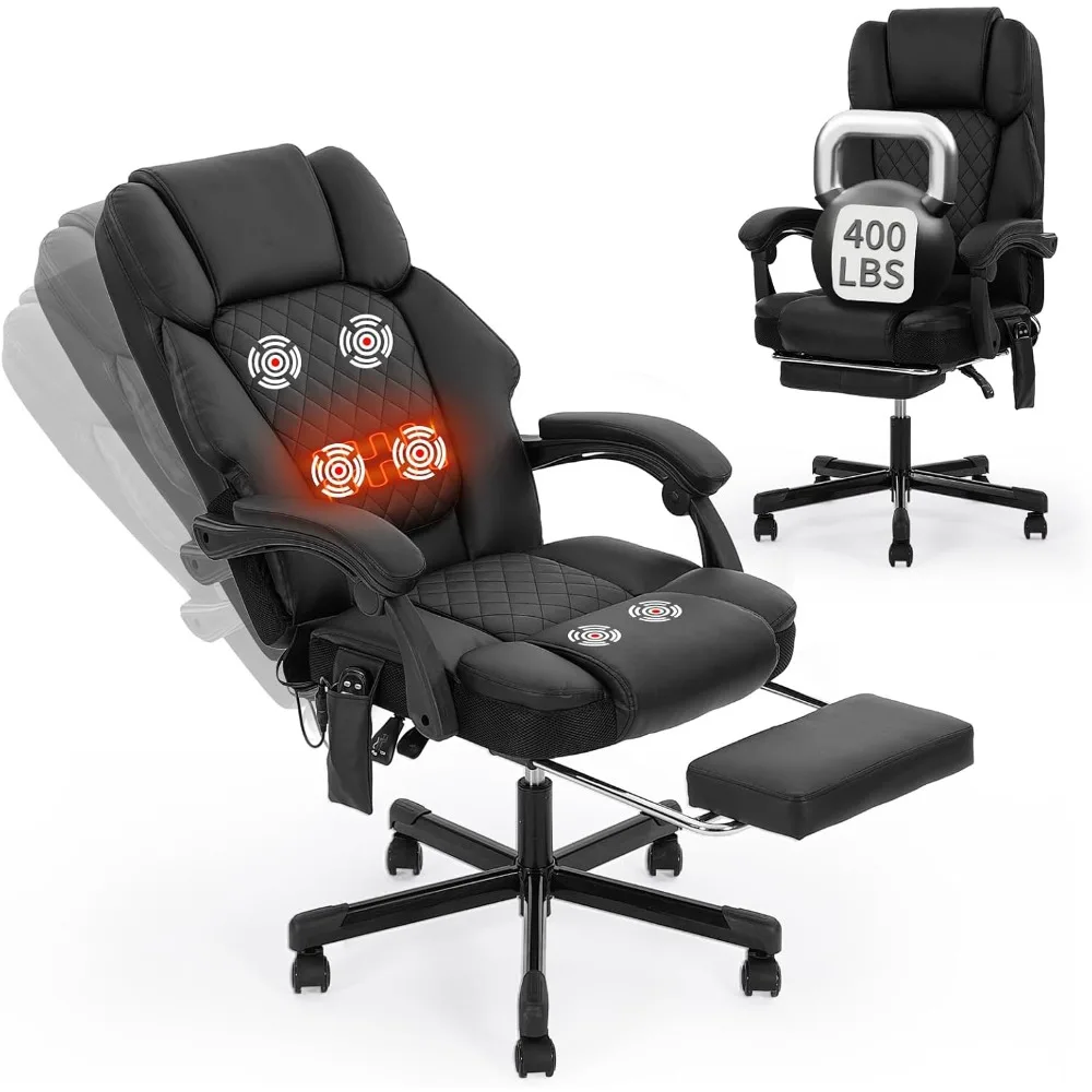 

Massage Office Chair with Heat 6 Vibration Points,Big and Tall Office Chair 400 lbs,Leather High Back Executive Office Desk Chai