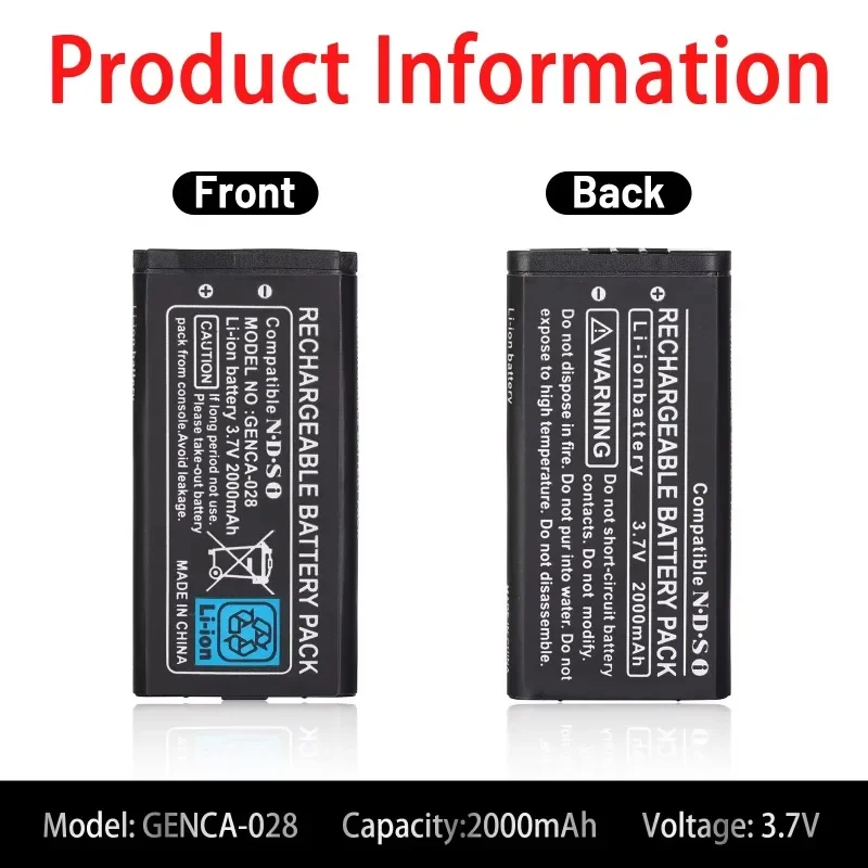 3.7V 2000mAh Rechargeable Lithium-ion Battery Tool Pack Kit for Nintendo NDSI Replaced Battery for NDSI