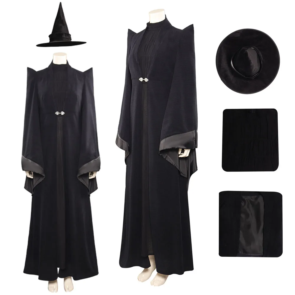 

Professor Minerva Cos McGonagall Cosplay Costume Dress Cloak Hat For Adult Women Role Play Outfits Halloween Carnival Party Suit