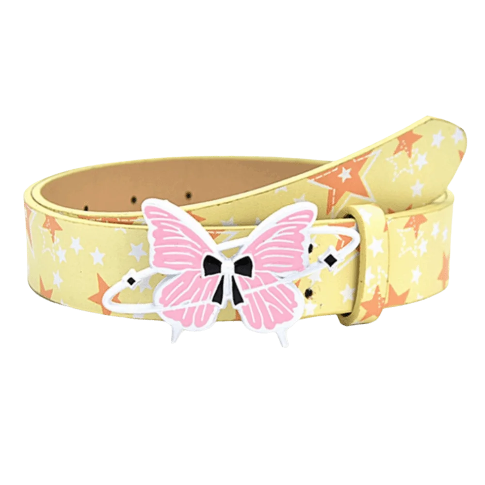 Smooth Surface PU Women Belt Alloy Butterfly Buckle Waist Strap Star Pattern Y2K Style Dress Belt Party Occasion