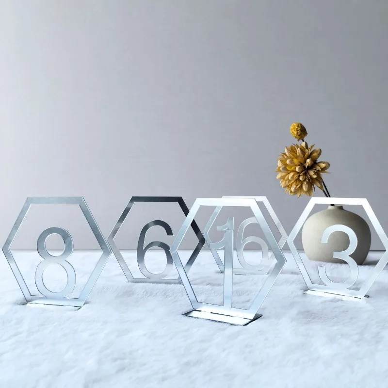 Acrylic Silver Mirror Number Card Wedding Restaurant Table 3D Three-dimensional Number Card Plastic Table Party Seat Card