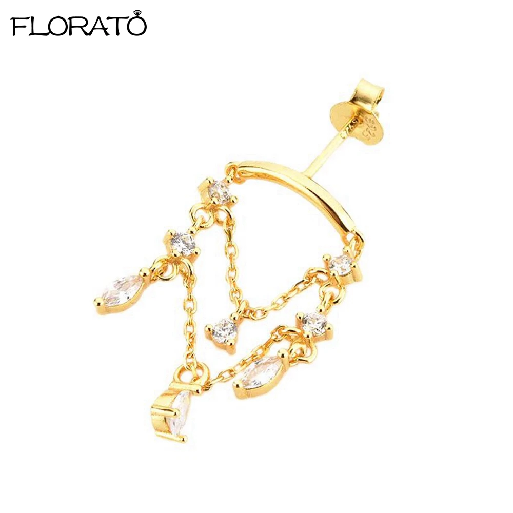 2024 New Fashion Gold/Silver Color Stud Earrings for Women Exquisite Zircon Long Tassel Chain Dangle Earrings Wedding Jewelry