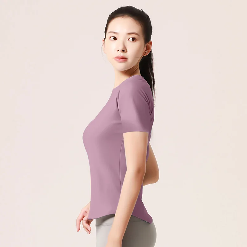 Quick drying mesh sports short sleeved shaping chest and waist shaping T-shirt round neck running yoga fitness short sleeved