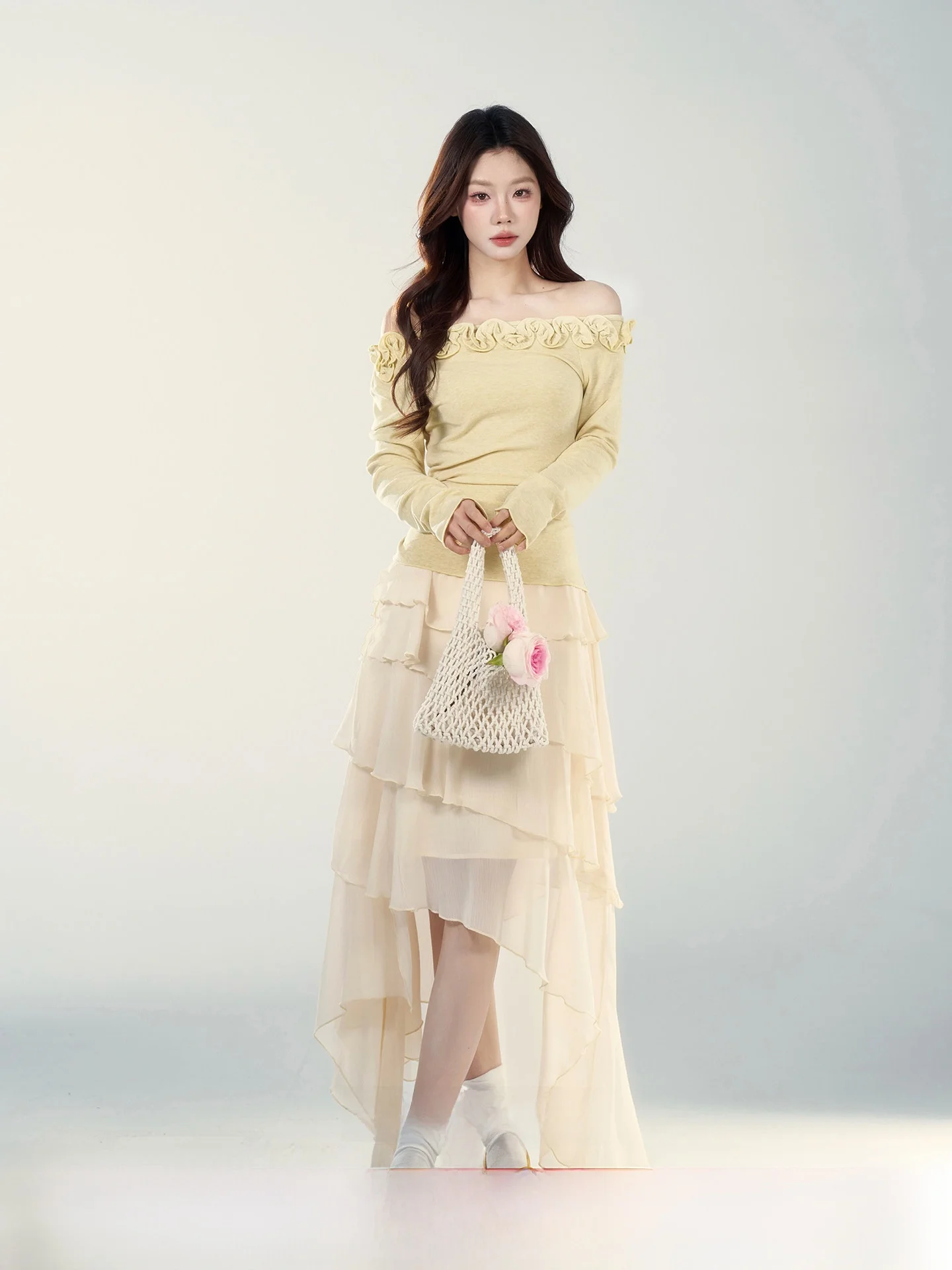 

Асимметричная юбка А-силуэта женская с высокой талией, в корейском стиле, для офиса, весна 2026, модная и элегантная длинная юбка