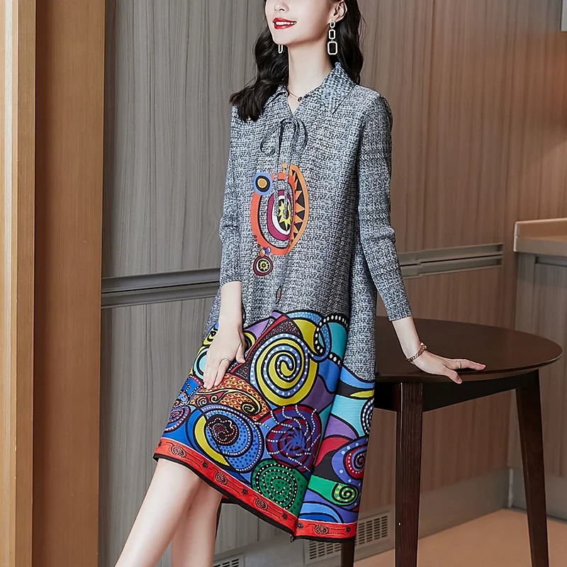 

2023 New Retro Print Dress Women's Autumn Luxury Versatile Mini Dress Korean Loose Tight Casual Vacation Vestidos