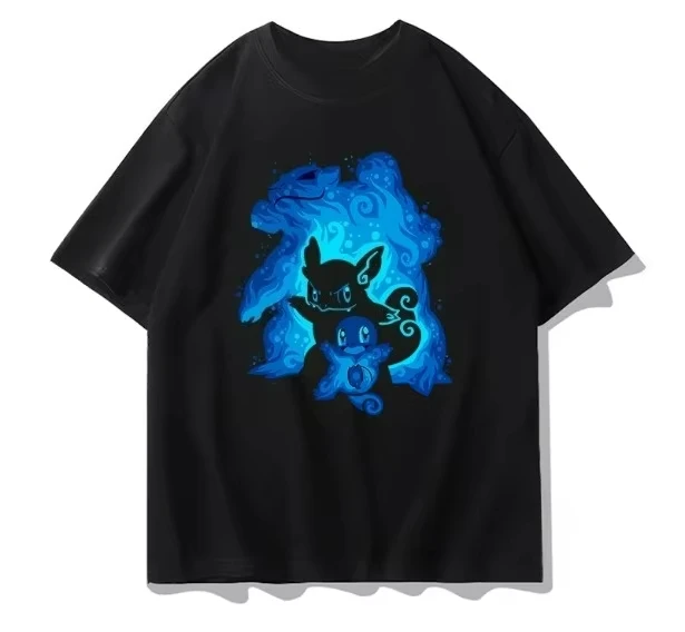 Camiseta de manga corta MINISO para mujeres y hombres, ropa de verano Squirtle Pikachu