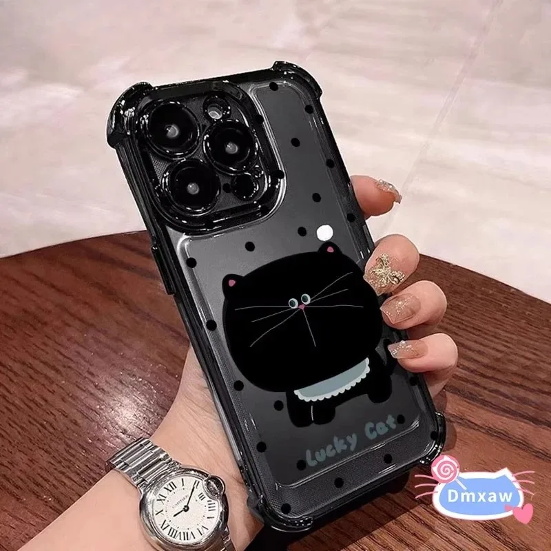

For Redmi K90 Pro Max 15 15C Note 15 Turbo 4 Pro Plus A5 4G 5G Phone Case Cute Black Cat Cartoon Plating Luxury Soft Cover
