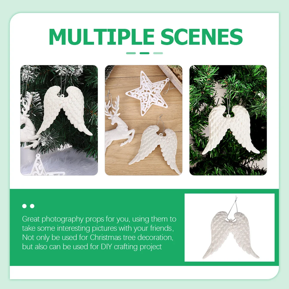 

6Pcs White Angel Wing Christmas Ornaments for Tree Decor Holiday Festive Atmosphere DIY Crafting Photography Props