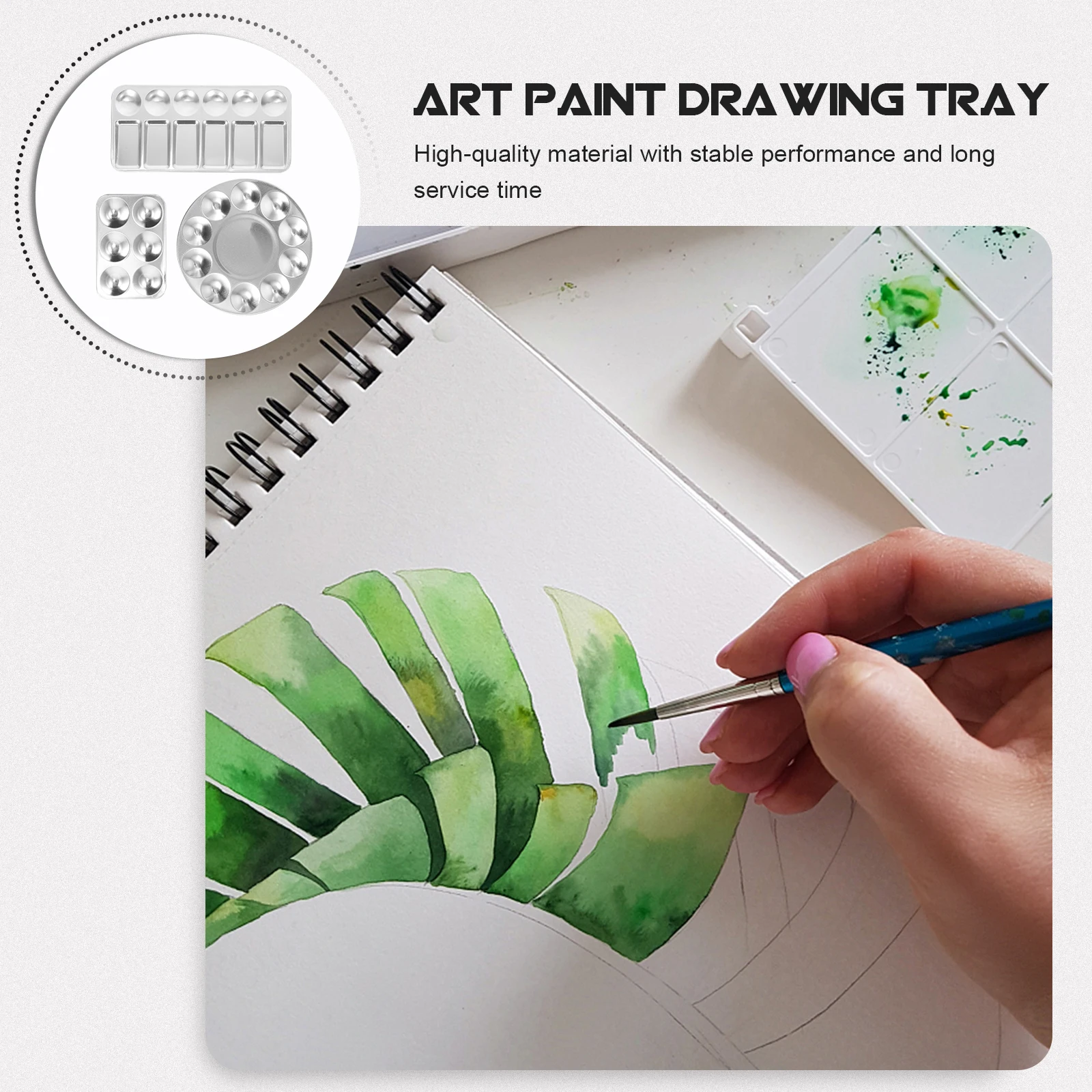 

3pcs Aluminum Paint Tray For Watercolor Oil Gouache Pigment Mixing Smooth Lightweight Portable Storage Space Saving Color Mixing