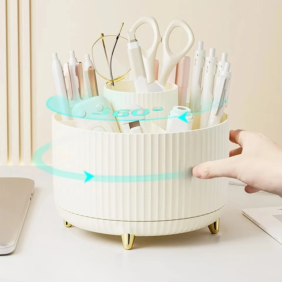 360° Rotating Makeup Organizer - 1pc Plastic Cosmetic Storage with 5 Compartments - Multi-Functional Holder for Brushes