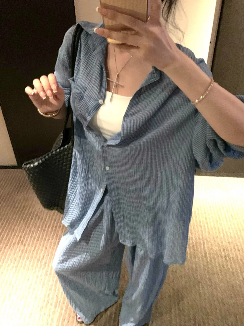 Alien Kitty Hot Sale Damessets Office Lady Chic Nieuwe Casual Shirts 2025 Zonnebrandcrème Herfst Volledige mouw Wijde pijpen Losse broekpakken