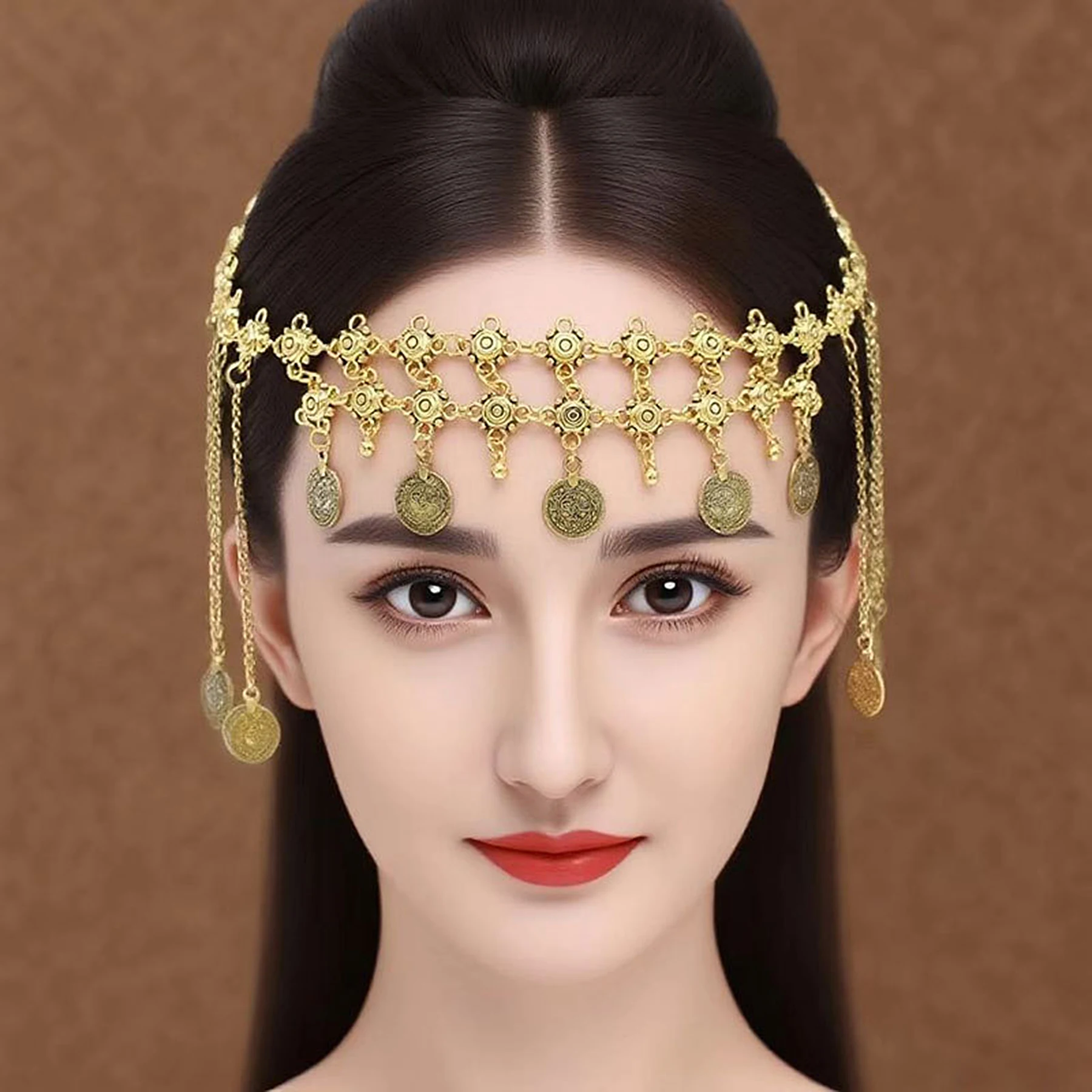 Vintage Color Long Chain Coin Tassel Forehead Headpiece Hair Accessories for Women Gypsy Ethnic Costume party Headwear Jewelry