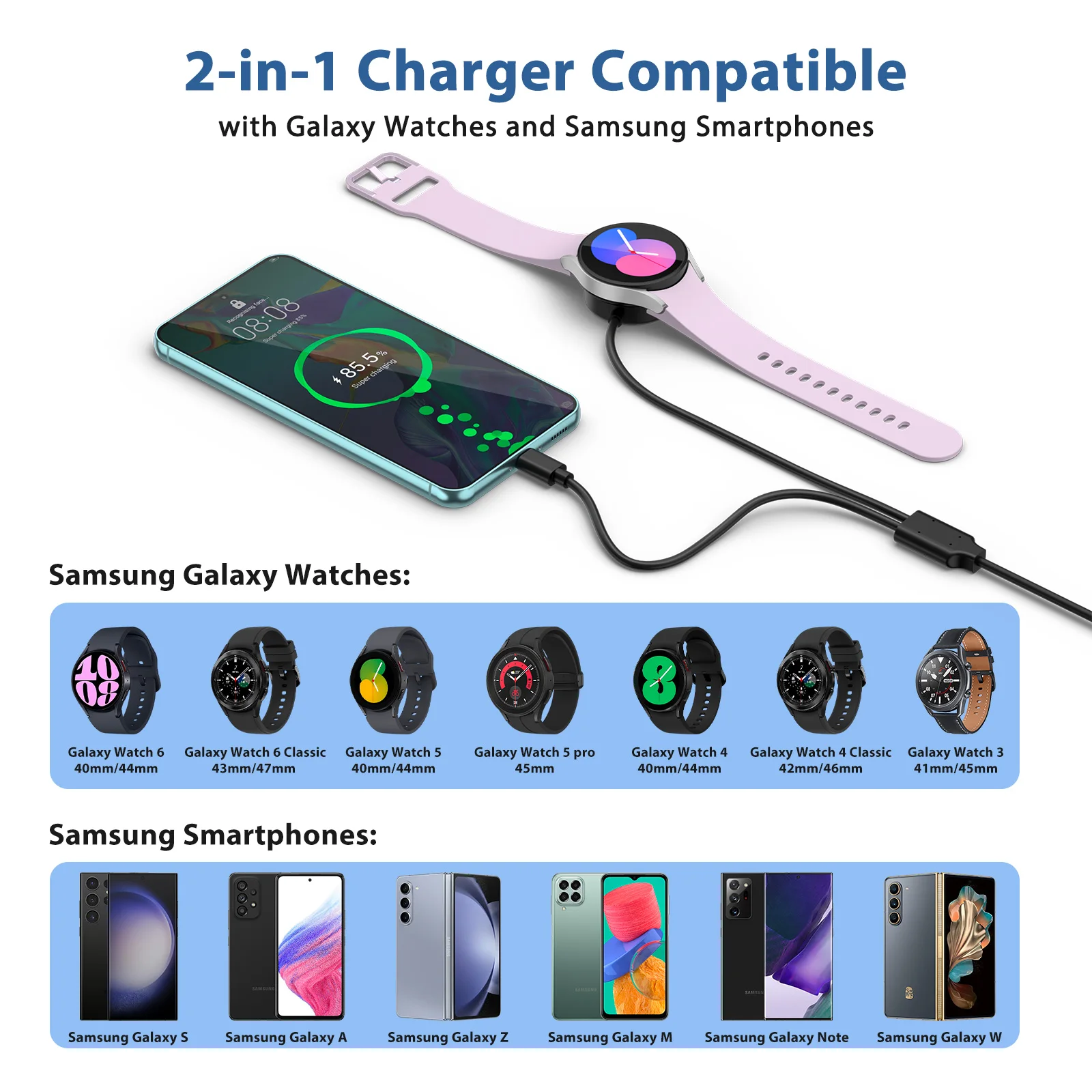 Chargeur USB C pour Samsung Galaxy Watch 4 6 Classic, câble de charge pour Samsung Galaxy Watch 3 4 5 6, 43mm, 47mm, 46mm, 42mm