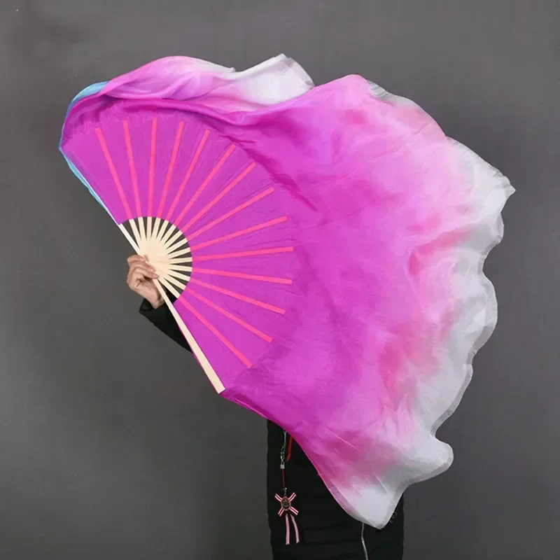 Vente chaude deux couches jasmin ventilateur voile enfants adultes ventre voile accessoires demi-cercle danse voiles vraie soie en gros assortiment taille