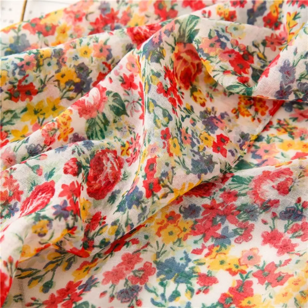 Cotton-linen Floral Print Scarf Fringed Design Printed Pattern Lightweight Neck Scarf Soft Material Large Size Bohemian Scarf
