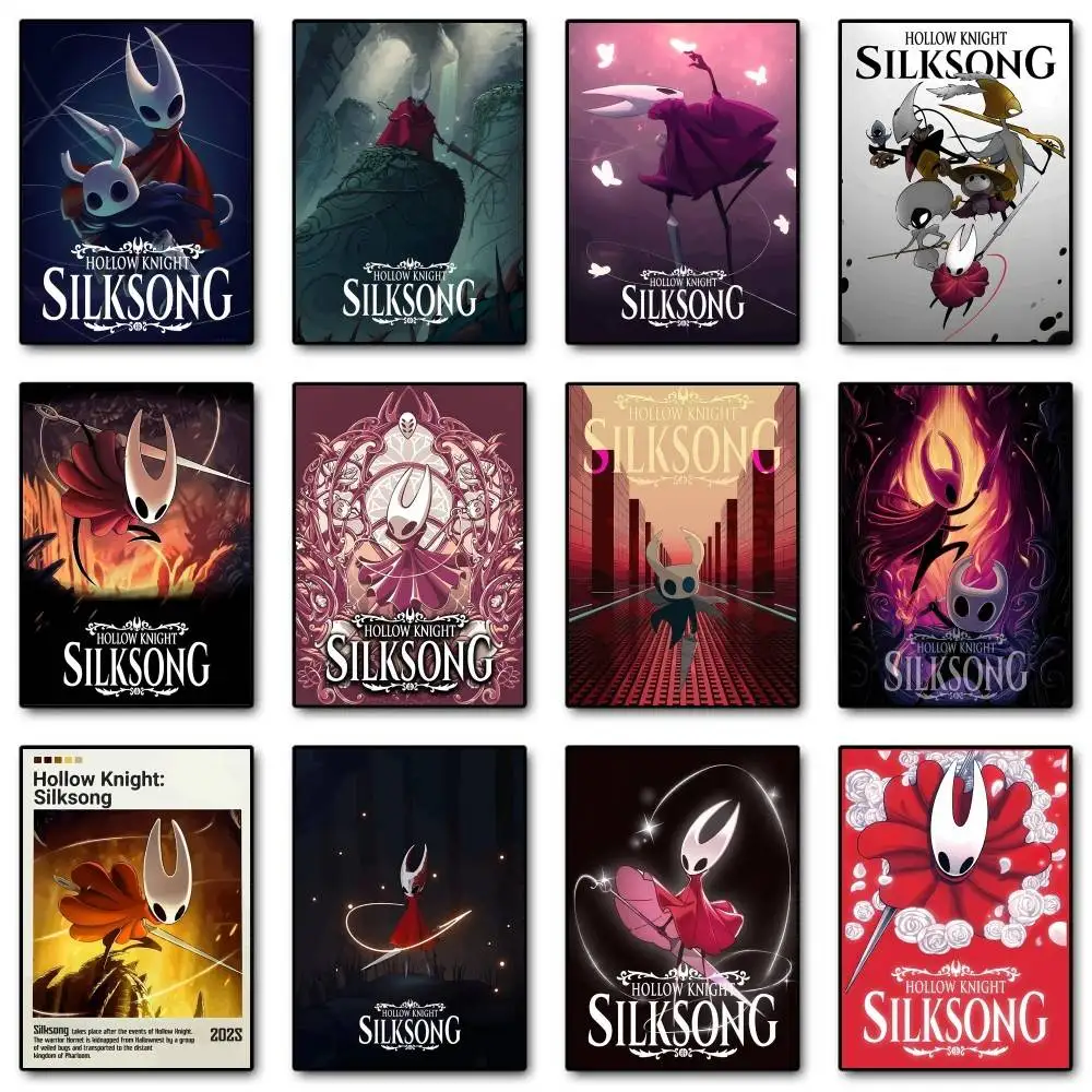 Hot Game Art H-Hollow K-Knight Silksong Poster Selbstklebende Kunst Wasserdichter Papieraufkleber Kaffeehaus Bar Zimmer Wanddekoration