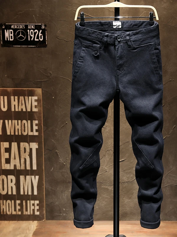 

Мужские повседневные рабочие джинсы Slim Fit, спортивные длинные брюки, весенне-осенние, износостойкие, с узким прямым кроем и манжетами, из денима
